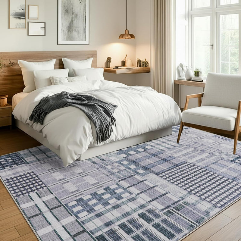 Modern Geometric Large Rug Washable Plaid Area