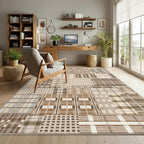 Modern Geometric Large Rug Washable Plaid Area