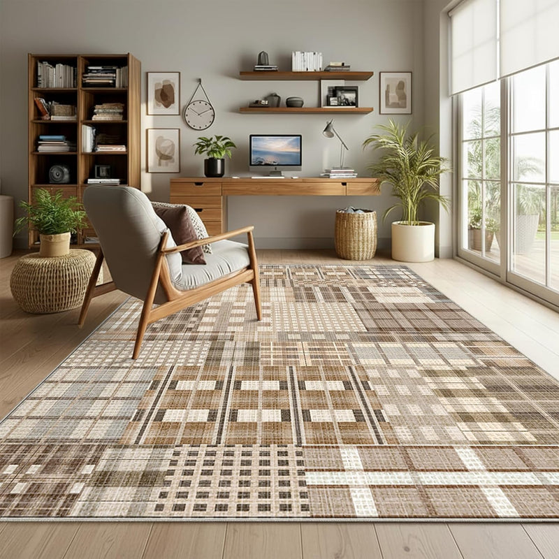 Modern Geometric Large Rug Washable Plaid Area