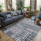 Modern Geometric Large Rug Washable Plaid Area