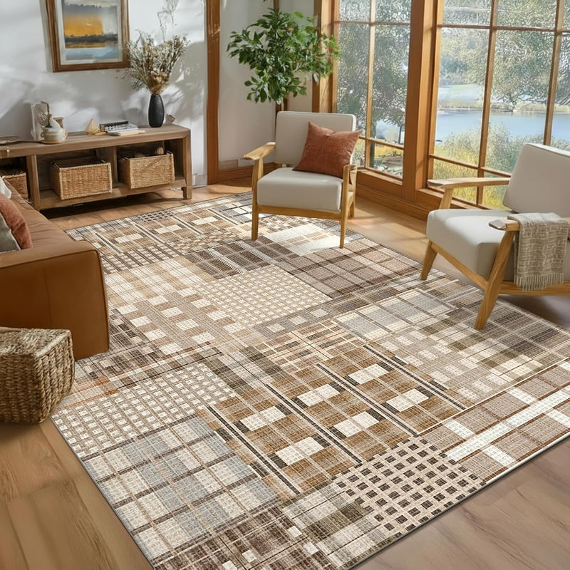 Modern Geometric Large Rug Washable Plaid Area