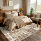 Modern Geometric Large Rug Washable Plaid Area