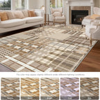 Modern Geometric Large Rug Washable Plaid Area
