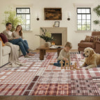 Modern Geometric Large Rug Washable Plaid Area