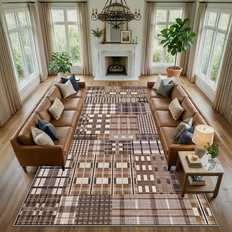 Modern Geometric Large Rug Washable Plaid Area