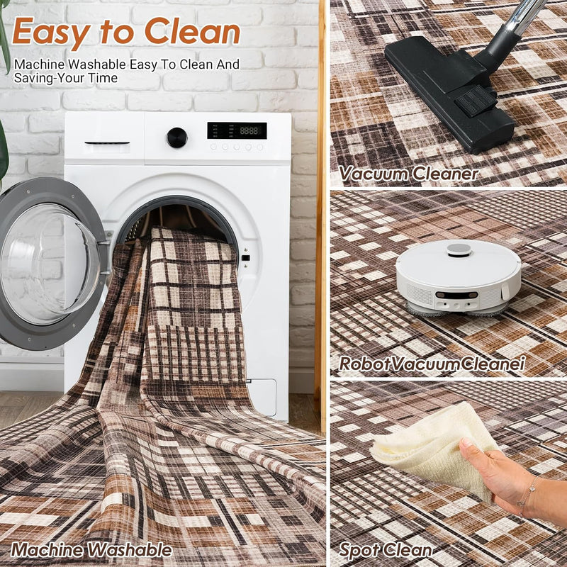 Modern Geometric Large Rug Washable Plaid Area