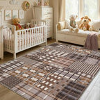 Modern Geometric Large Rug Washable Plaid Area