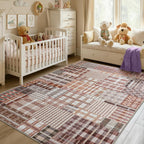Modern Geometric Large Rug Washable Plaid Area