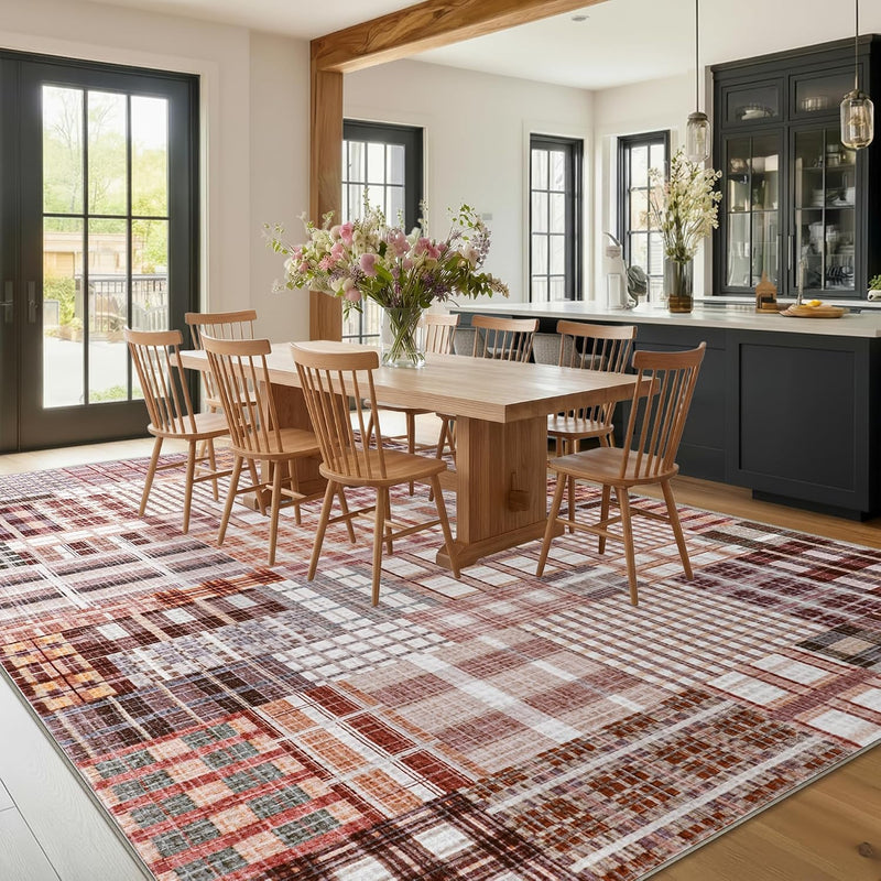 Modern Geometric Large Rug Washable Plaid Area