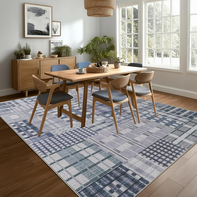 Modern Geometric Large Rug Washable Plaid Area