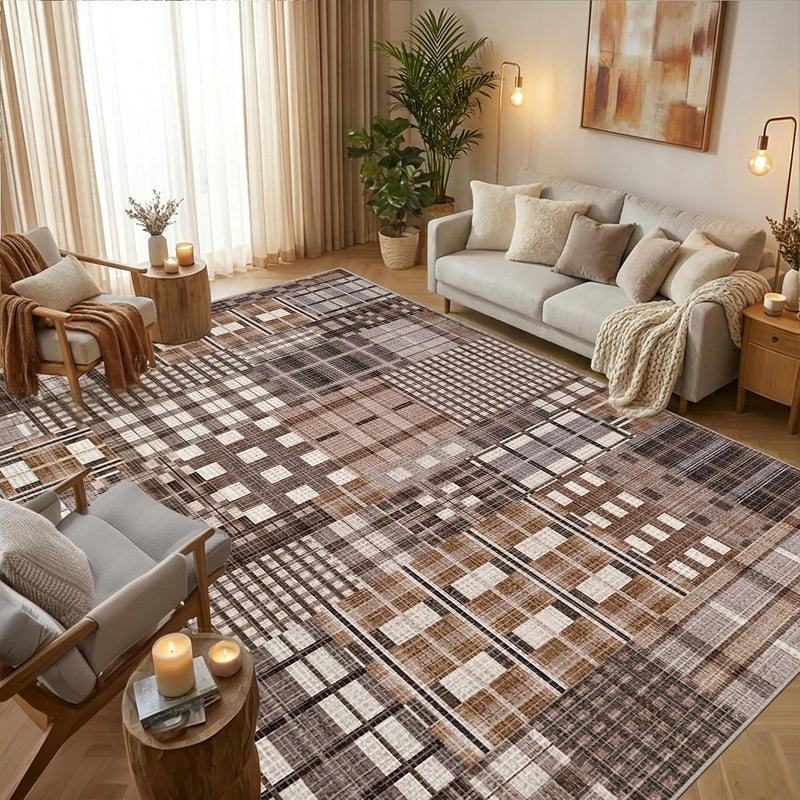 Modern Geometric Large Rug Washable Plaid Area