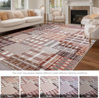 Modern Geometric Large Rug Washable Plaid Area