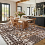 Modern Geometric Large Rug Washable Plaid Area