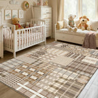 Modern Geometric Large Rug Washable Plaid Area