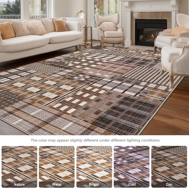 Modern Geometric Large Rug Washable Plaid Area