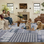 Modern Geometric Large Rug Washable Plaid Area
