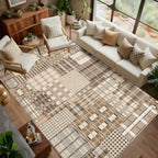 Modern Geometric Large Rug Washable Plaid Area
