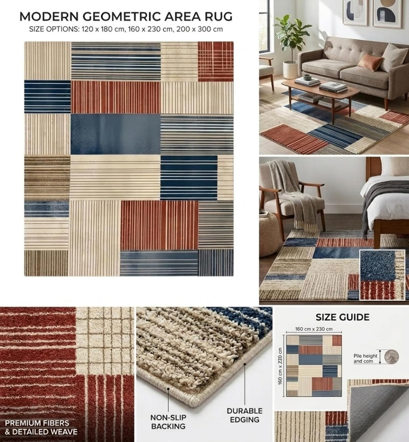 Modern Geometric Pattern Area Rugs for Living Room
