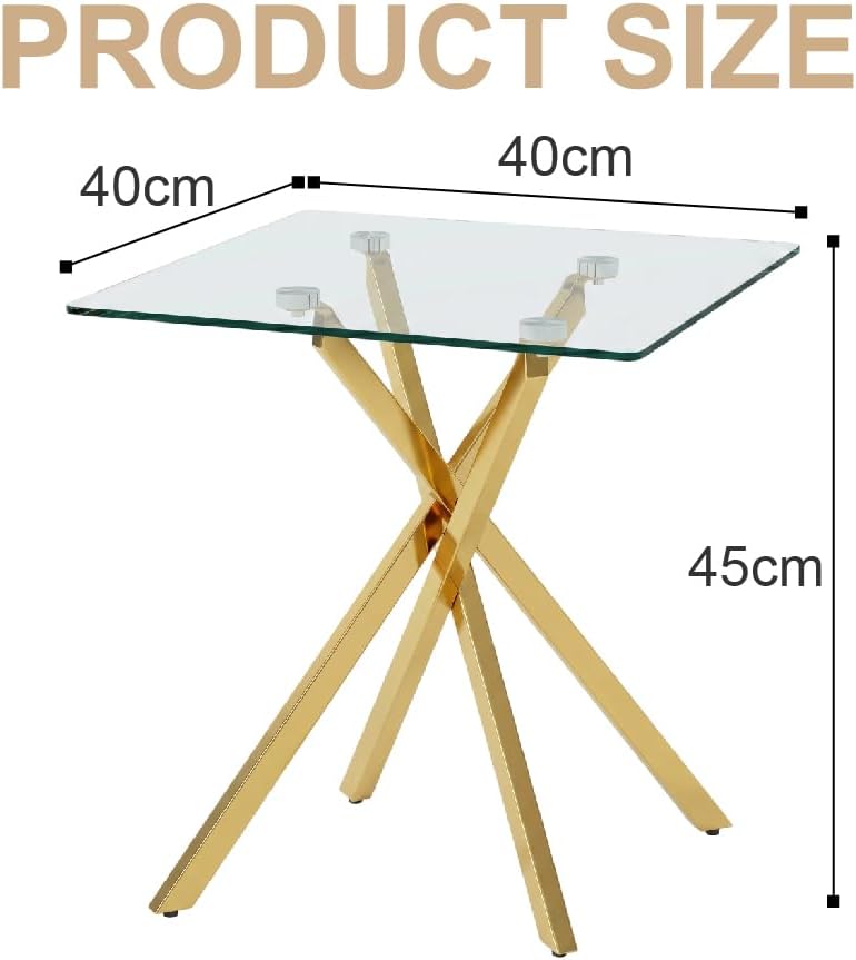 Modern Glass Top Square Side Tables End Table (Set of 2)