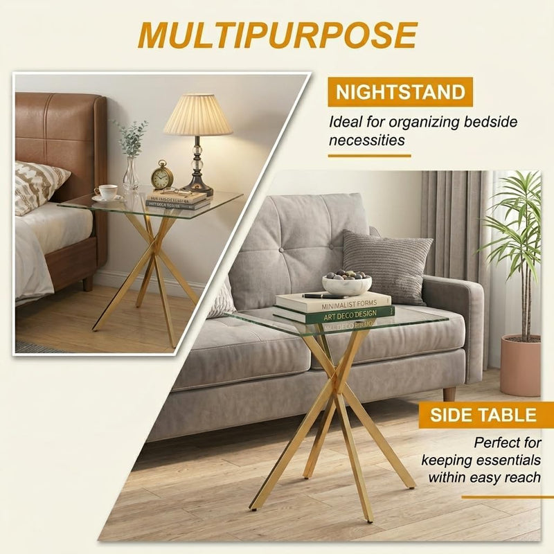 Modern Glass Top Square Side Tables End Table (Set of 2)
