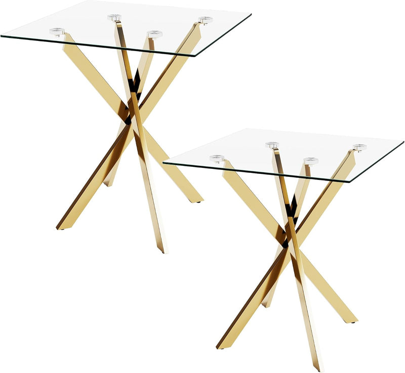 Modern Glass Top Square Side Tables End Table (Set of 2)