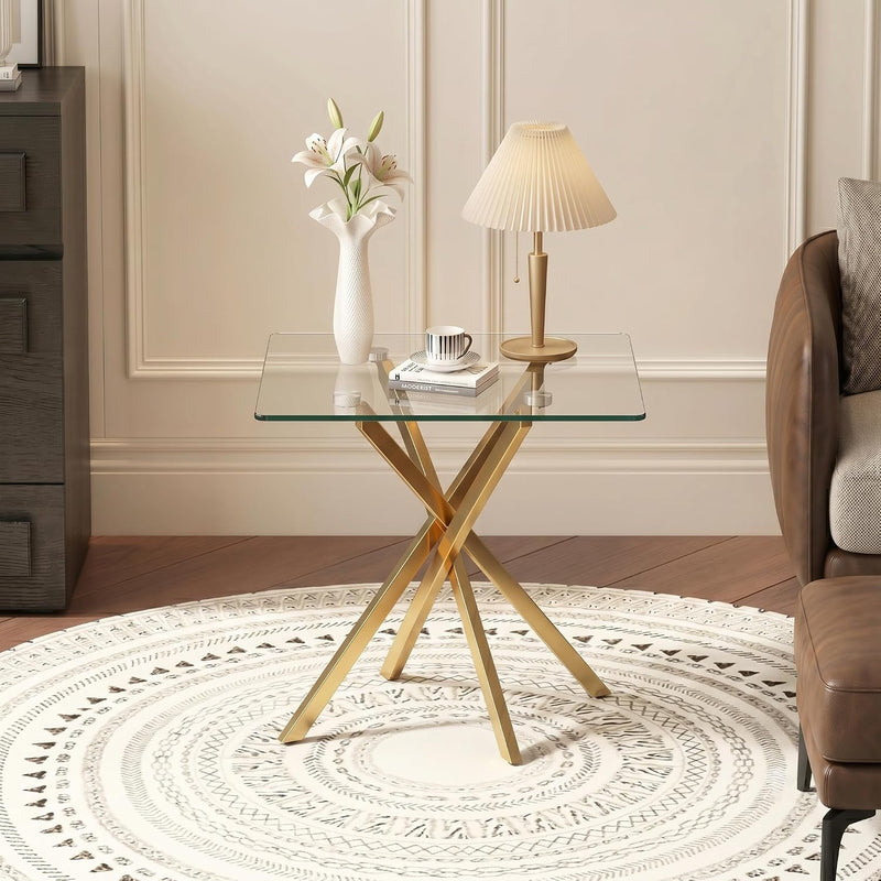 Modern Glass Top Square Side Tables End Table (Set of 2)