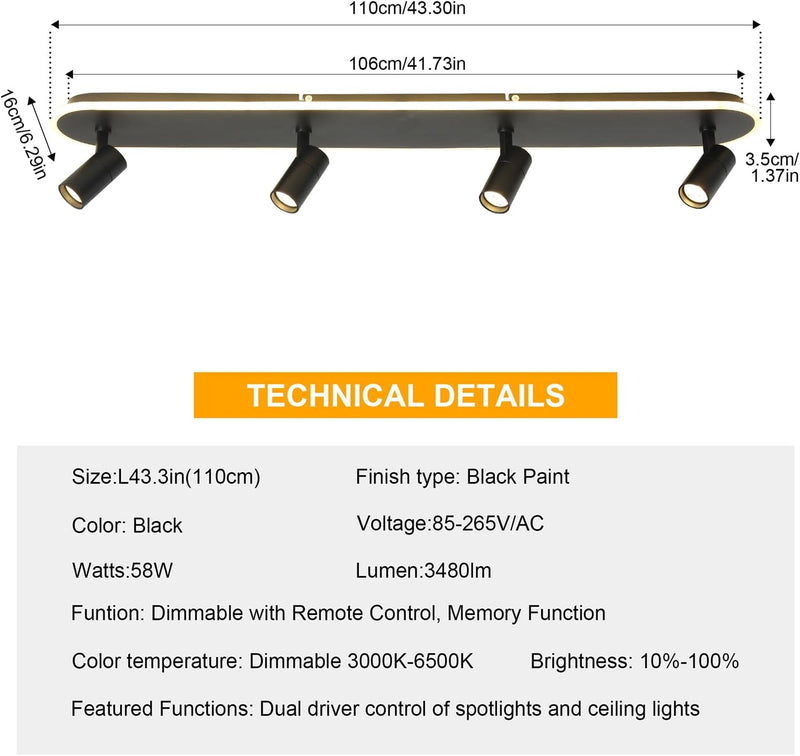 Modern Kitchen Lights Ceiling 123CM Flush LED Light