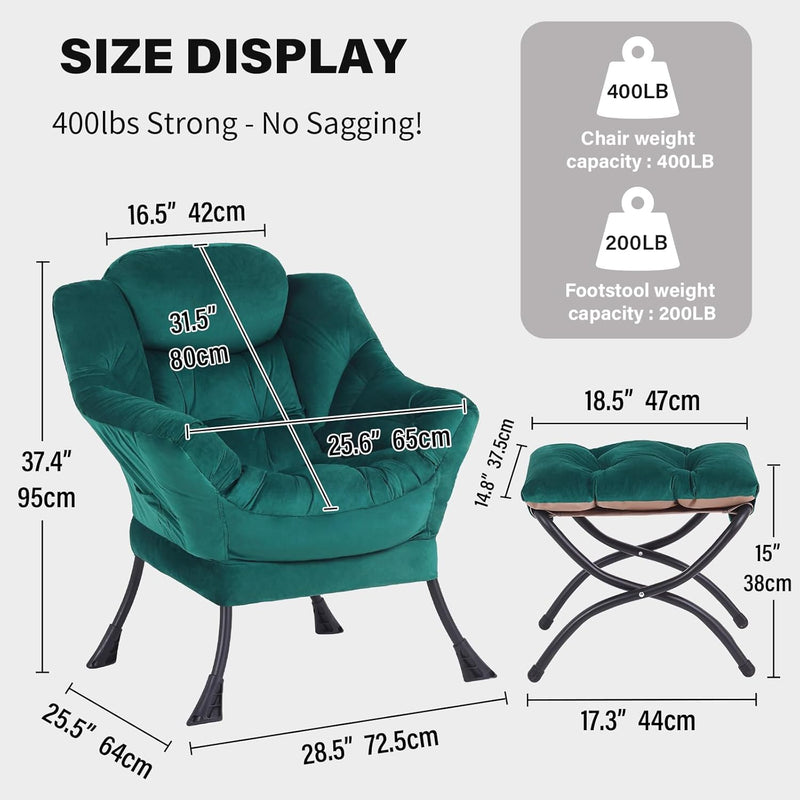Modern Lazy Chair with Ottoman Accent Contemporary Lounge