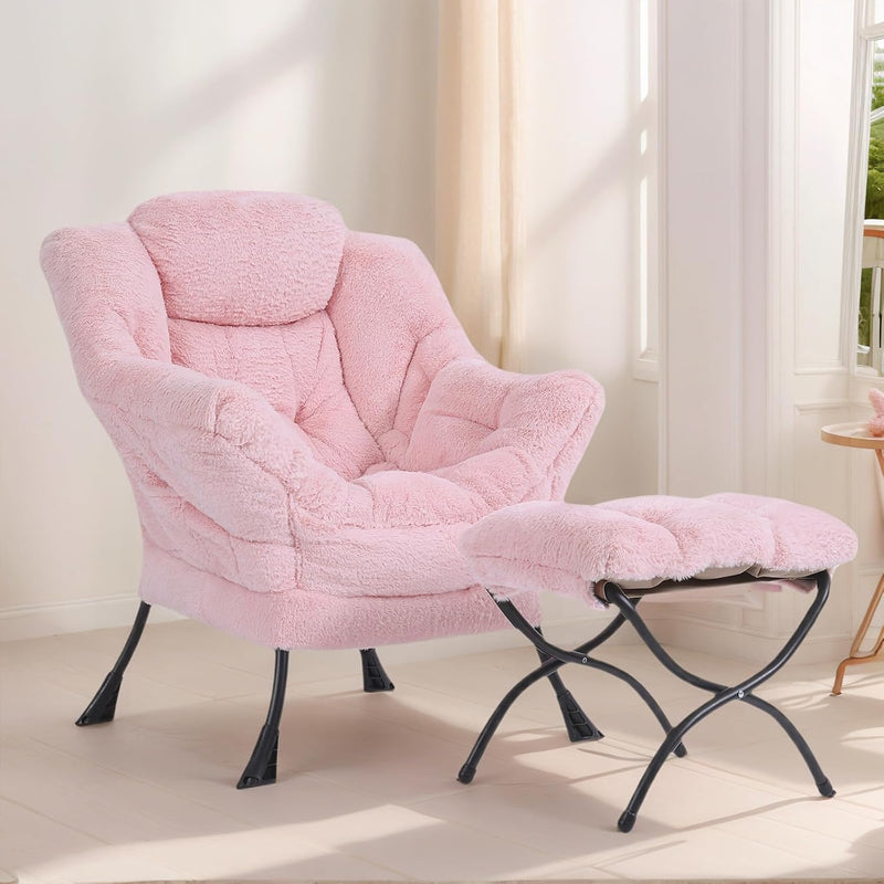 Modern Lazy Chair with Ottoman Accent Contemporary Lounge