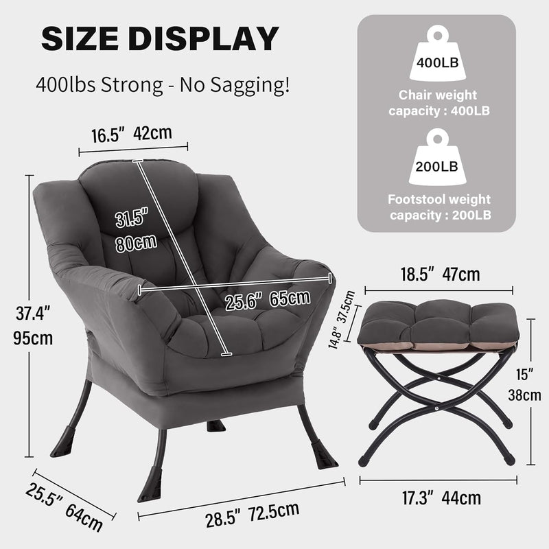Modern Lazy Chair with Ottoman Accent Contemporary Lounge