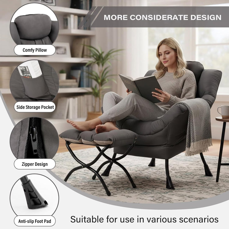 Modern Lazy Chair with Ottoman Accent Contemporary Lounge