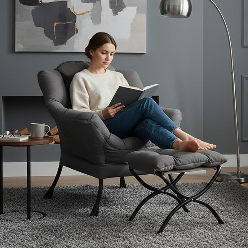 Modern Lazy Chair with Ottoman Accent Contemporary Lounge
