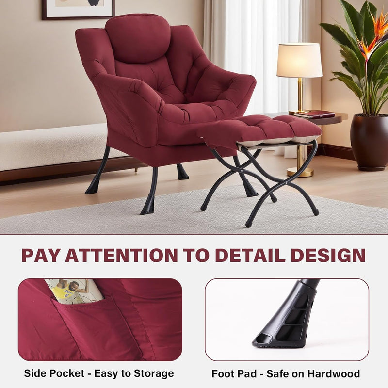Modern Lazy Chair with Ottoman Accent Contemporary Lounge