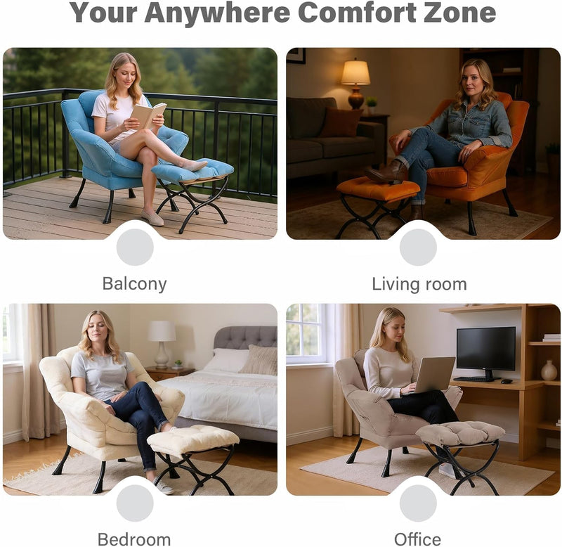 Modern Lazy Chair with Ottoman Accent Contemporary Lounge