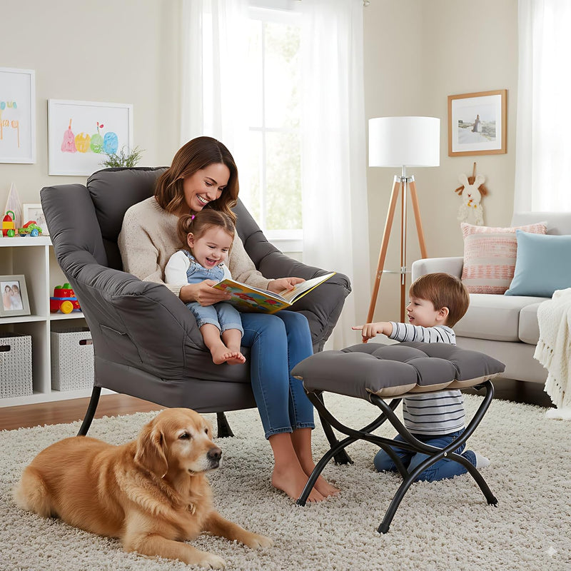 Modern Lazy Chair with Ottoman Accent Contemporary Lounge