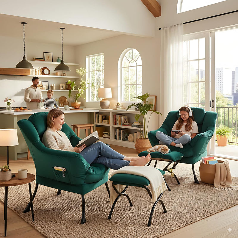 Modern Lazy Chair with Ottoman Accent Contemporary Lounge