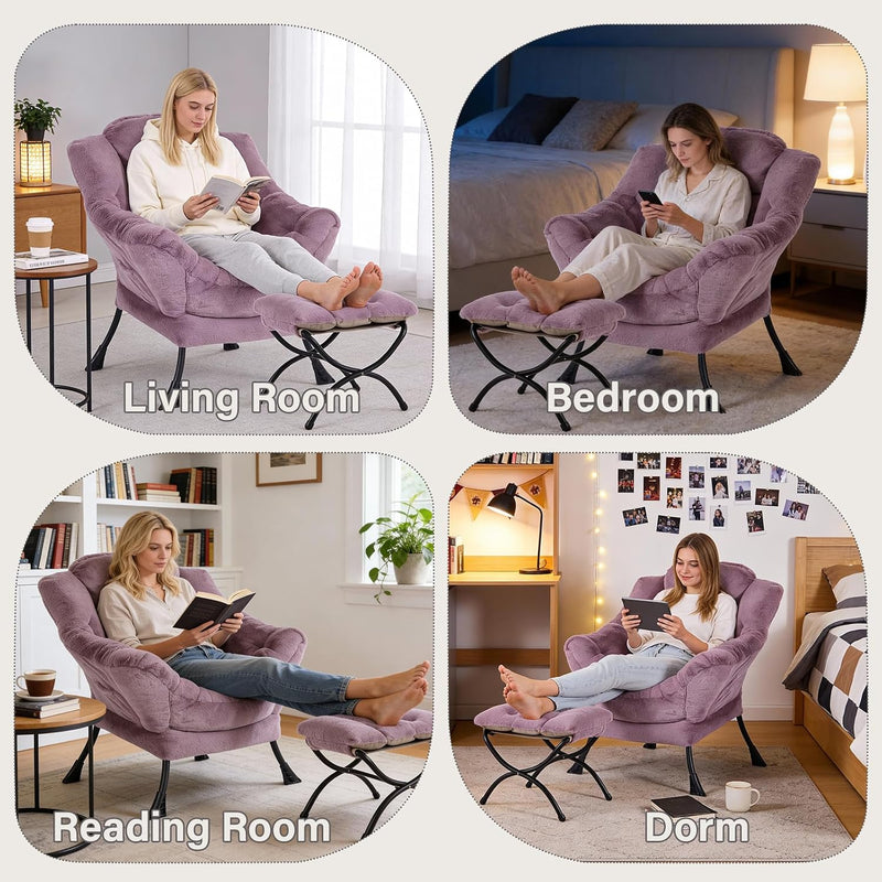 Modern Lazy Chair with Ottoman Accent Contemporary Lounge
