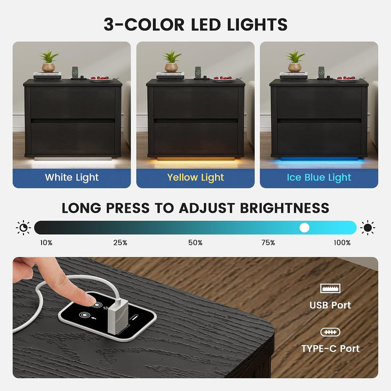 Modern LED Bedside Table with Charging Function