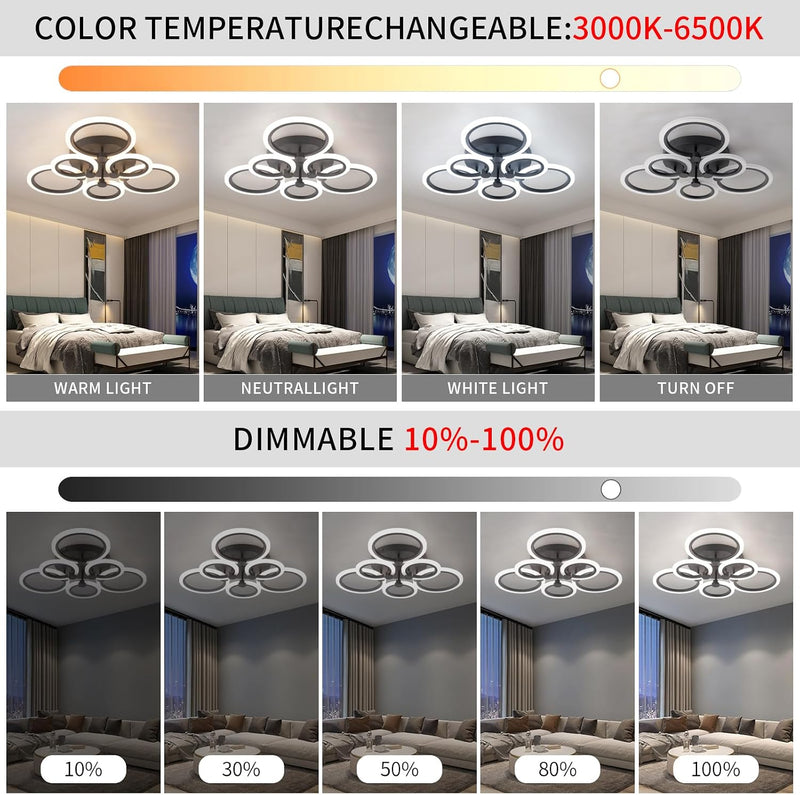 Modern LED Ceiling Light 6 Rings Dimmable 3000K-6500K