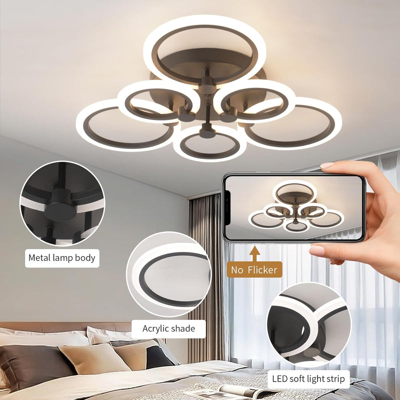 Modern LED Ceiling Light 6 Rings Dimmable 3000K-6500K