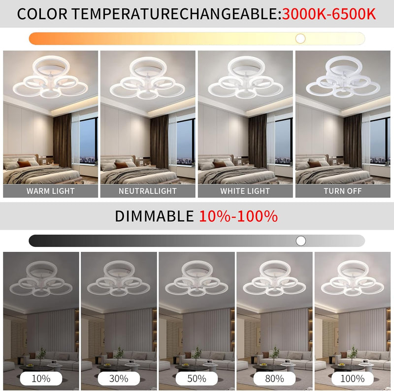 Modern LED Ceiling Light 6 Rings Dimmable 3000K-6500K