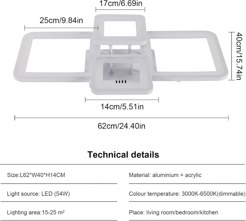 Modern LED Ceiling Light Dimmable 54W Flush Mount