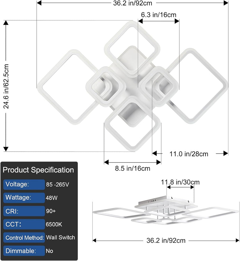 Modern LED Ceiling Lights Flush Mount 48W Light