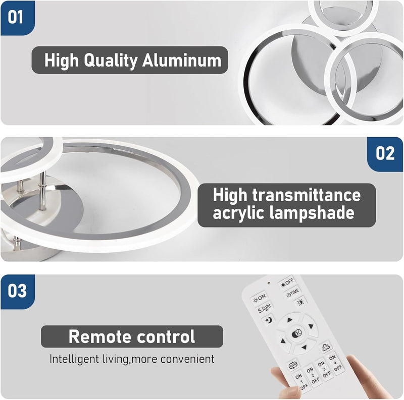 Modern LED Dimmable Ceiling Light 3 Circle Lights