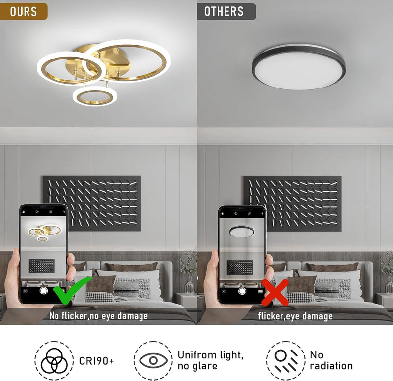 Modern LED Dimmable Ceiling Light 3 Circle Lights