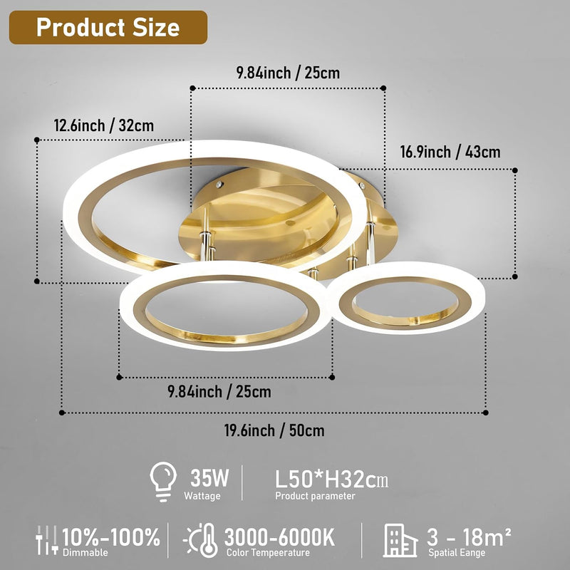 Modern LED Dimmable Ceiling Light 3 Circle Lights