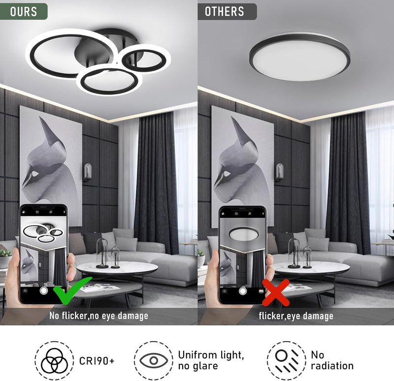 Modern LED Dimmable Ceiling Light 3 Circle Lights