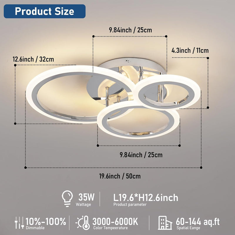 Modern LED Dimmable Ceiling Light 3 Circle Lights