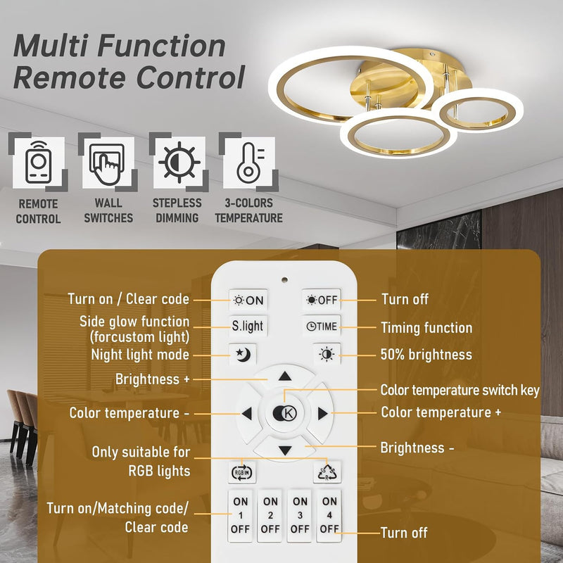 Modern LED Dimmable Ceiling Light 3 Circle Lights