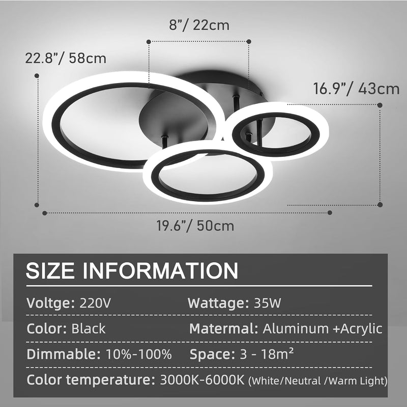 Modern LED Dimmable Ceiling Light 3 Circle Lights
